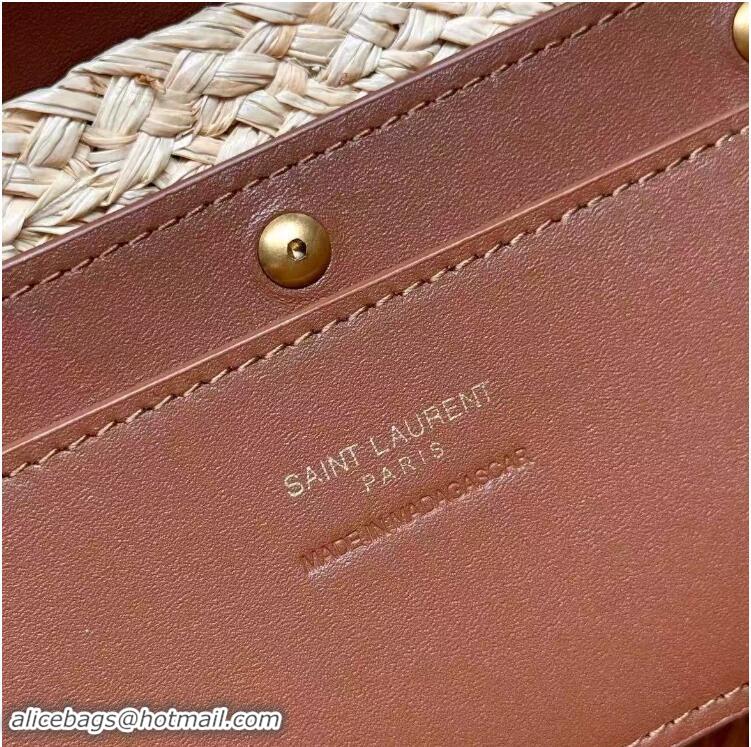 Top Grade Saint Laurent Mini Manon In Raffia Shoulder Bag Y8524 Naturel And Brick