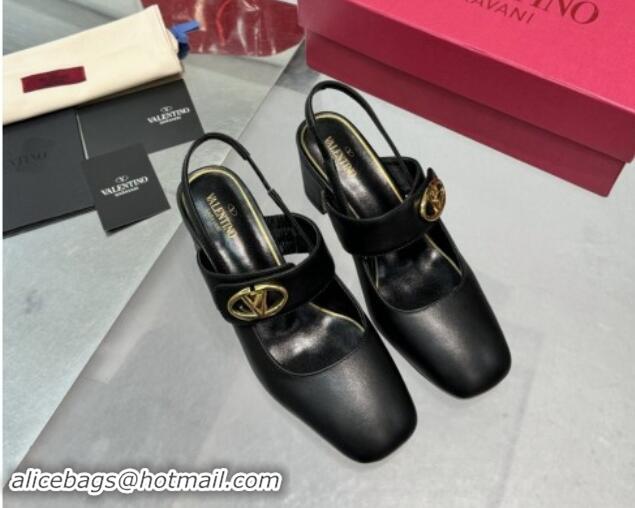 Grade Quality Valentino VLogo Locker Mary-Janes Slingback Pumps 6cm in Calfskin Leather Black 1009025