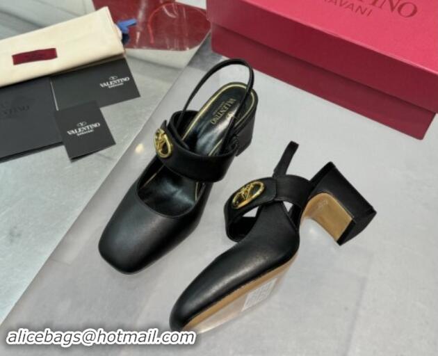 Grade Quality Valentino VLogo Locker Mary-Janes Slingback Pumps 6cm in Calfskin Leather Black 1009025