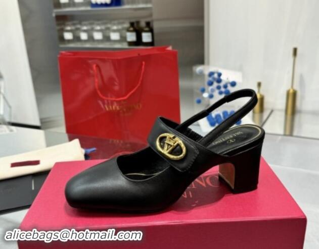 Grade Quality Valentino VLogo Locker Mary-Janes Slingback Pumps 6cm in Calfskin Leather Black 1009025