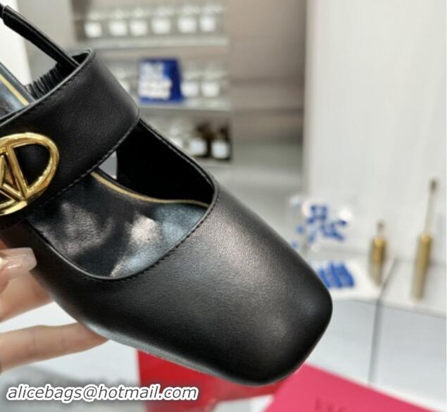 Grade Quality Valentino VLogo Locker Mary-Janes Slingback Pumps 6cm in Calfskin Leather Black 1009025