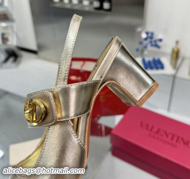 Best Grade Valentino VLogo Locker Mary-Janes Slingback Pumps 6cm in Calfskin Leather Gold 1009026