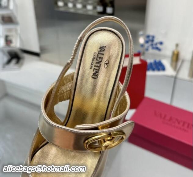 Best Grade Valentino VLogo Locker Mary-Janes Slingback Pumps 6cm in Calfskin Leather Gold 1009026