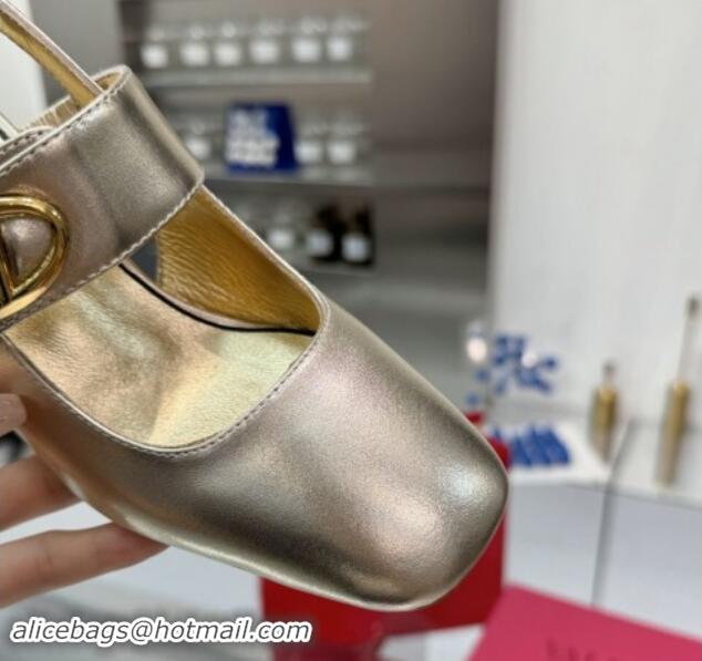 Best Grade Valentino VLogo Locker Mary-Janes Slingback Pumps 6cm in Calfskin Leather Gold 1009026