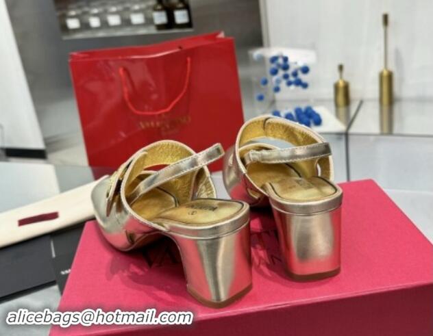 Best Grade Valentino VLogo Locker Mary-Janes Slingback Pumps 6cm in Calfskin Leather Gold 1009026