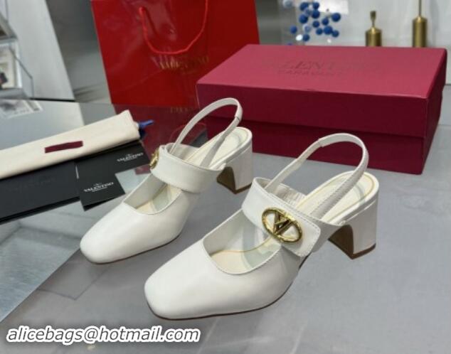 Top Design Valentino VLogo Locker Mary-Janes Slingback Pumps 6cm in Calfskin Leather White 1009028