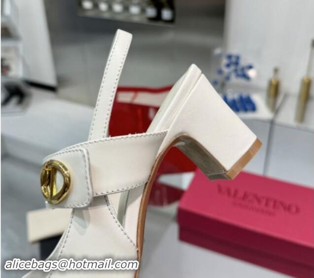 Top Design Valentino VLogo Locker Mary-Janes Slingback Pumps 6cm in Calfskin Leather White 1009028