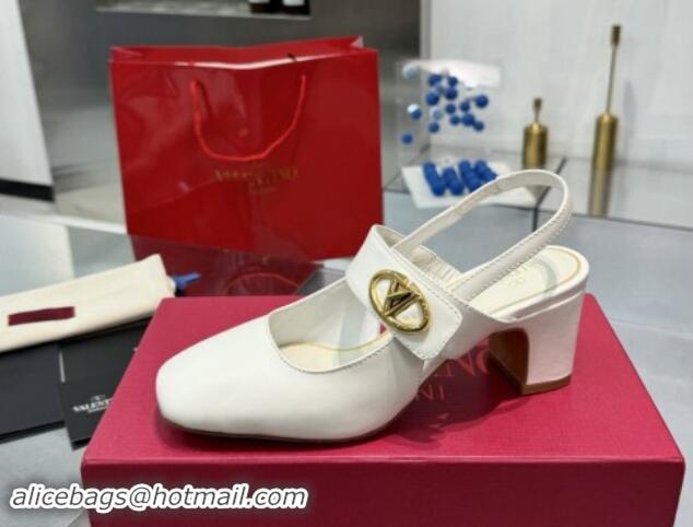 Top Design Valentino VLogo Locker Mary-Janes Slingback Pumps 6cm in Calfskin Leather White 1009028