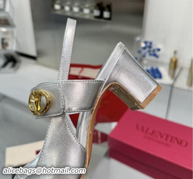 Cheap Price Valentino VLogo Locker Mary-Janes Slingback Pumps 6cm in Calfskin Leather Silver 1009030