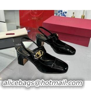 Unique Style Valentino VLogo Locker Mary-Janes Slingback Pumps 6cm in Patent Leather Black 1009031