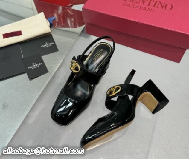 Unique Style Valentino VLogo Locker Mary-Janes Slingback Pumps 6cm in Patent Leather Black 1009031