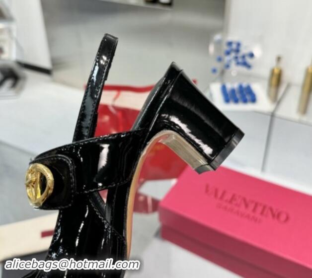 Unique Style Valentino VLogo Locker Mary-Janes Slingback Pumps 6cm in Patent Leather Black 1009031