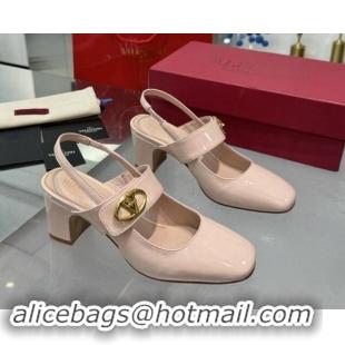 Low Price Valentino VLogo Locker Mary-Janes Slingback Pumps 6cm in Patent Leather Light Pink 1009032