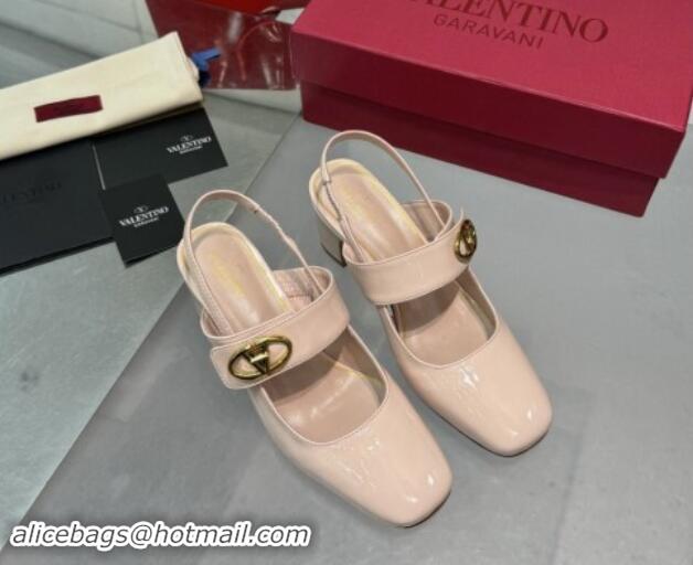 Low Price Valentino VLogo Locker Mary-Janes Slingback Pumps 6cm in Patent Leather Light Pink 1009032