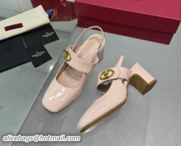 Low Price Valentino VLogo Locker Mary-Janes Slingback Pumps 6cm in Patent Leather Light Pink 1009032