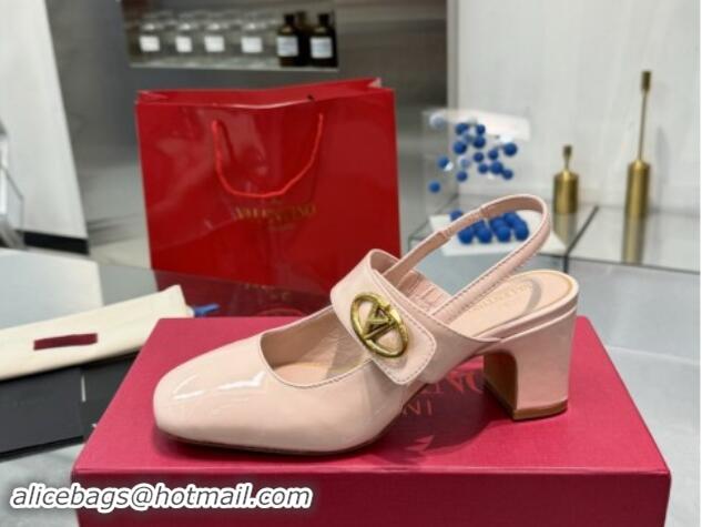 Low Price Valentino VLogo Locker Mary-Janes Slingback Pumps 6cm in Patent Leather Light Pink 1009032