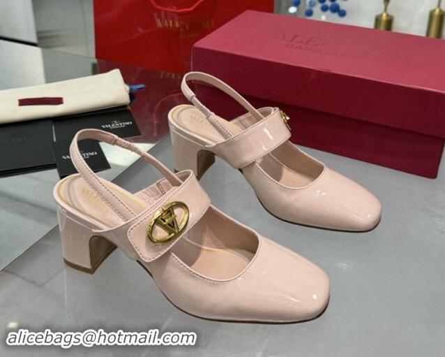 Low Price Valentino VLogo Locker Mary-Janes Slingback Pumps 6cm in Patent Leather Light Pink 1009032