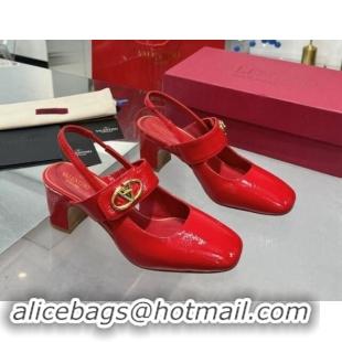 Good Quality Valentino VLogo Locker Mary-Janes Slingback Pumps 6cm in Patent Leather Red 1009033