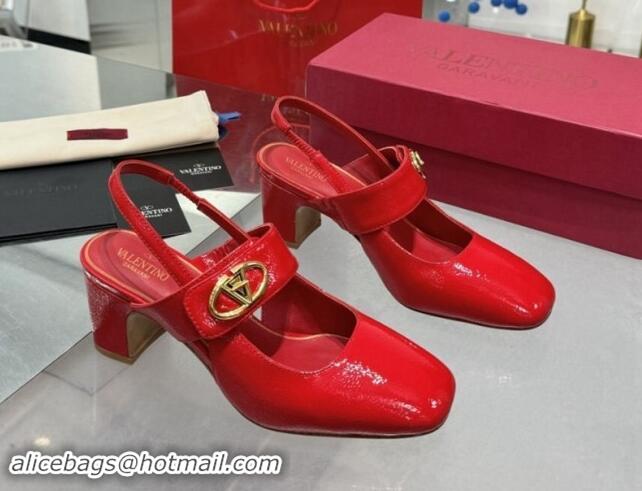 Good Quality Valentino VLogo Locker Mary-Janes Slingback Pumps 6cm in Patent Leather Red 1009033