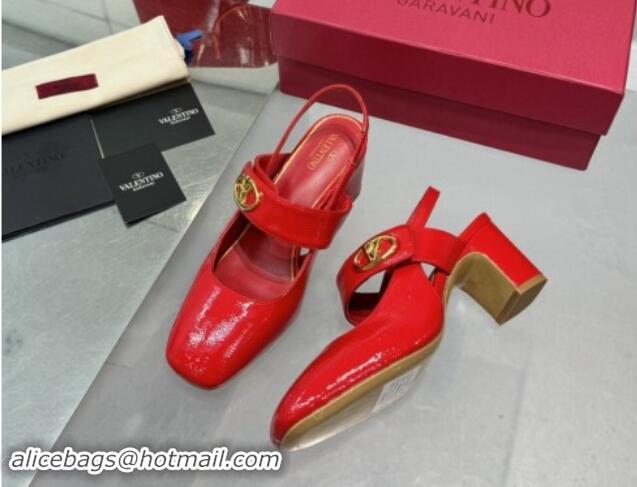 Good Quality Valentino VLogo Locker Mary-Janes Slingback Pumps 6cm in Patent Leather Red 1009033