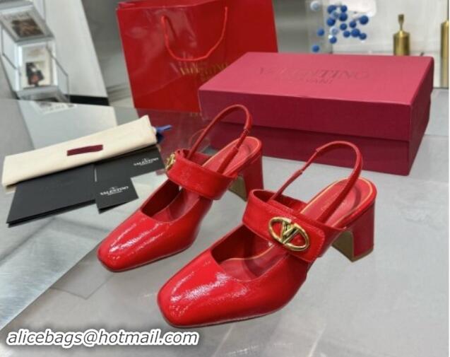 Good Quality Valentino VLogo Locker Mary-Janes Slingback Pumps 6cm in Patent Leather Red 1009033