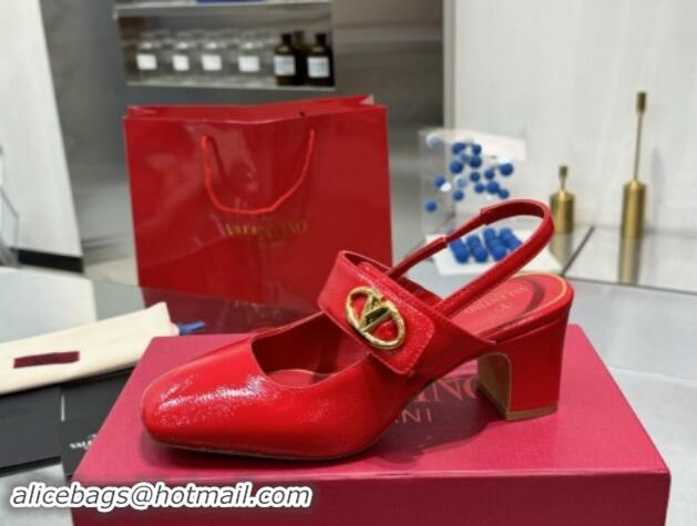 Good Quality Valentino VLogo Locker Mary-Janes Slingback Pumps 6cm in Patent Leather Red 1009033