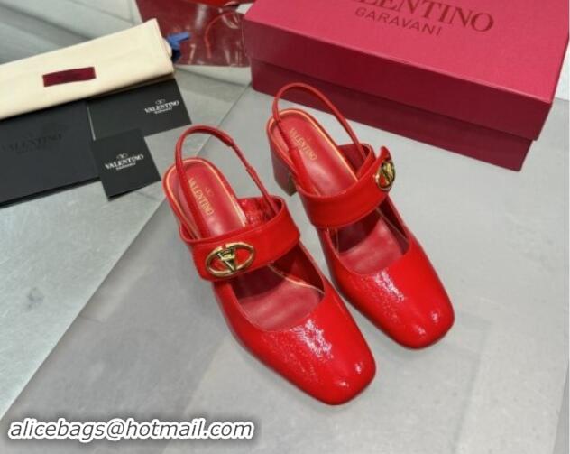 Good Quality Valentino VLogo Locker Mary-Janes Slingback Pumps 6cm in Patent Leather Red 1009033