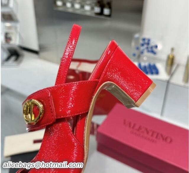 Good Quality Valentino VLogo Locker Mary-Janes Slingback Pumps 6cm in Patent Leather Red 1009033