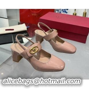 Unique Discount Valentino VLogo Locker Mary-Janes Slingback Pumps 6cm in Patent Leather Dusty Pink 1009034