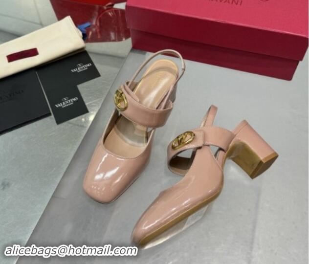 Unique Discount Valentino VLogo Locker Mary-Janes Slingback Pumps 6cm in Patent Leather Dusty Pink 1009034