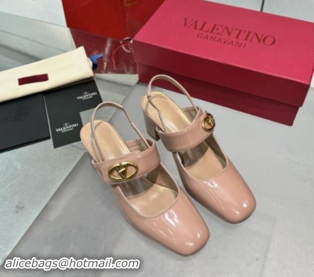 Unique Discount Valentino VLogo Locker Mary-Janes Slingback Pumps 6cm in Patent Leather Dusty Pink 1009034