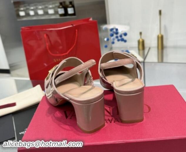 Unique Discount Valentino VLogo Locker Mary-Janes Slingback Pumps 6cm in Patent Leather Dusty Pink 1009034