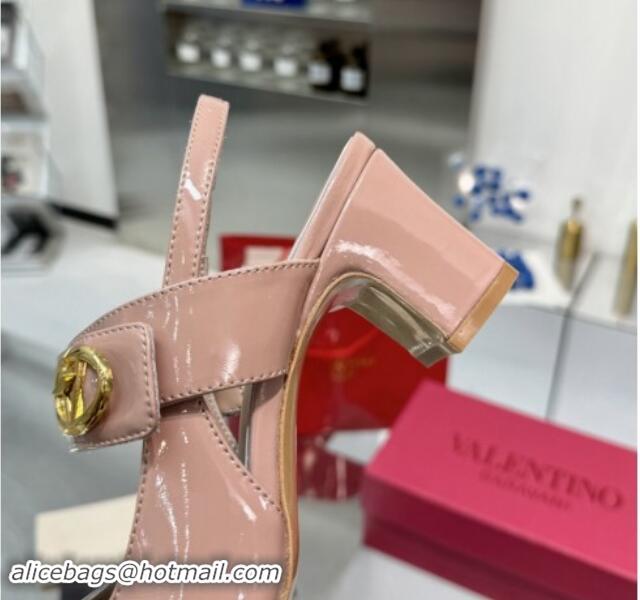 Unique Discount Valentino VLogo Locker Mary-Janes Slingback Pumps 6cm in Patent Leather Dusty Pink 1009034