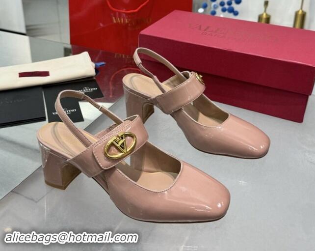 Unique Discount Valentino VLogo Locker Mary-Janes Slingback Pumps 6cm in Patent Leather Dusty Pink 1009034