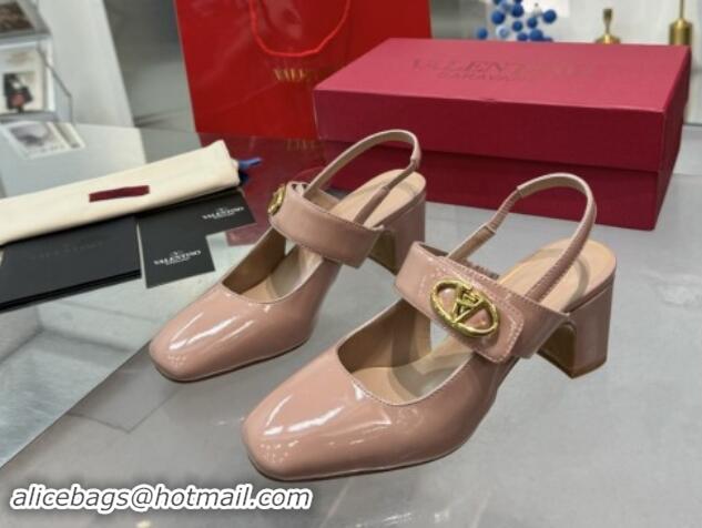 Unique Discount Valentino VLogo Locker Mary-Janes Slingback Pumps 6cm in Patent Leather Dusty Pink 1009034