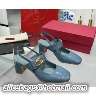 Durable Valentino VLogo Locker Mary-Janes Slingback Pumps 6cm in Patent Leather Blue 1009035