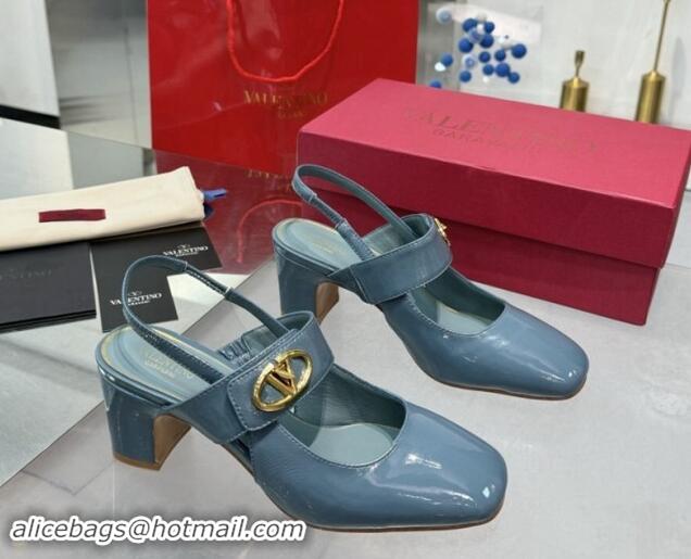 Durable Valentino VLogo Locker Mary-Janes Slingback Pumps 6cm in Patent Leather Blue 1009035