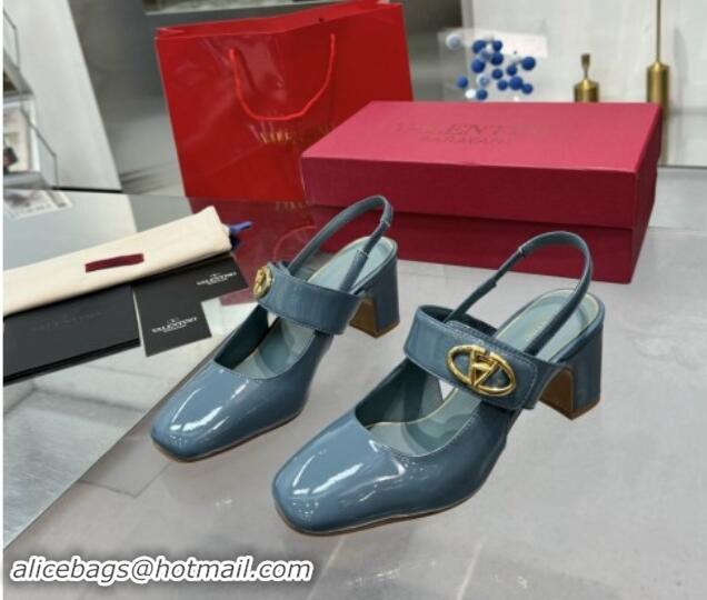 Durable Valentino VLogo Locker Mary-Janes Slingback Pumps 6cm in Patent Leather Blue 1009035