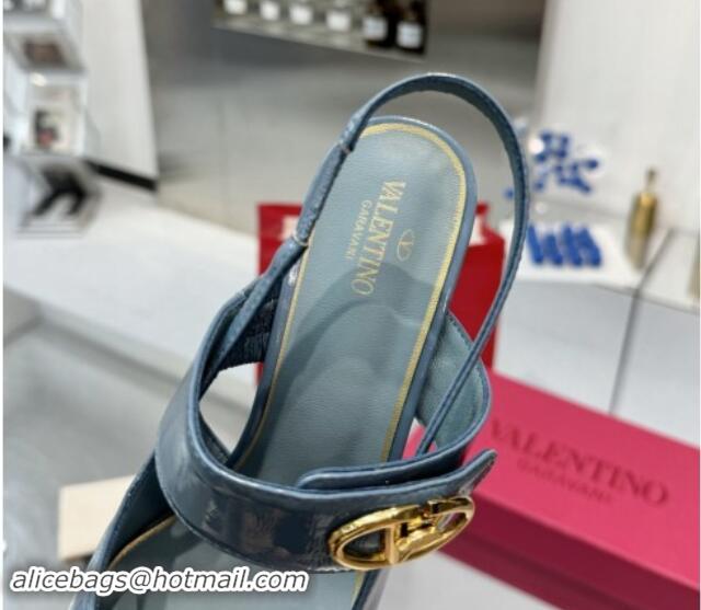 Durable Valentino VLogo Locker Mary-Janes Slingback Pumps 6cm in Patent Leather Blue 1009035