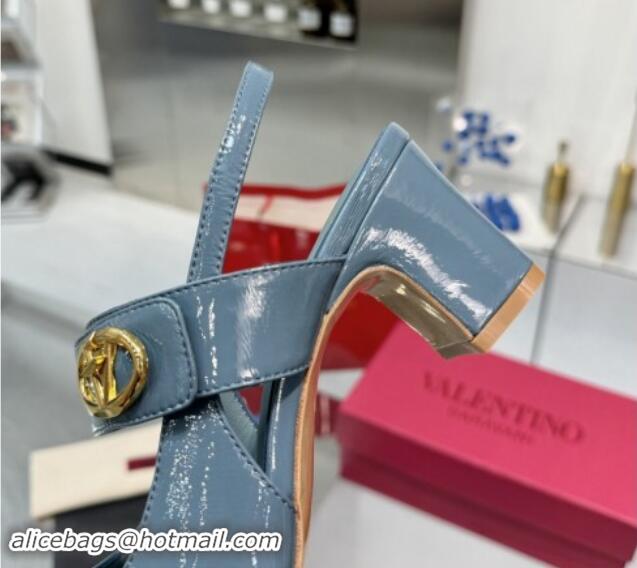 Durable Valentino VLogo Locker Mary-Janes Slingback Pumps 6cm in Patent Leather Blue 1009035