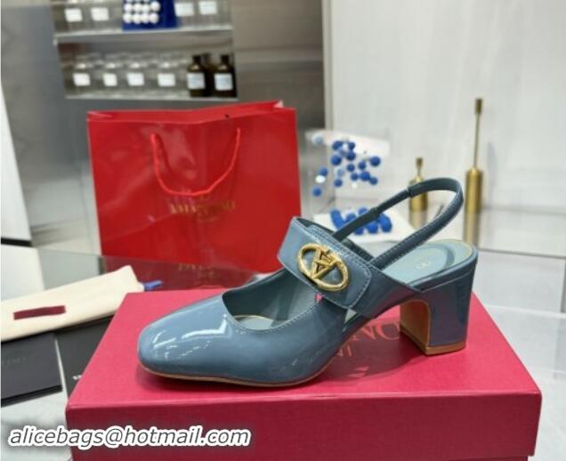 Durable Valentino VLogo Locker Mary-Janes Slingback Pumps 6cm in Patent Leather Blue 1009035