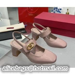 Buy Luxury Valentino VLogo Locker Mary-Janes Slingback Pumps 6cm in Patent Leather Pink 1009036