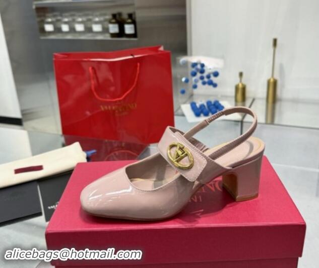 Buy Luxury Valentino VLogo Locker Mary-Janes Slingback Pumps 6cm in Patent Leather Pink 1009036