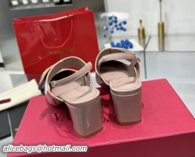 Buy Luxury Valentino VLogo Locker Mary-Janes Slingback Pumps 6cm in Patent Leather Pink 1009036