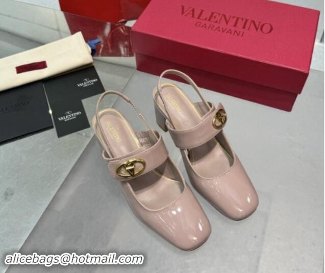 Buy Luxury Valentino VLogo Locker Mary-Janes Slingback Pumps 6cm in Patent Leather Pink 1009036