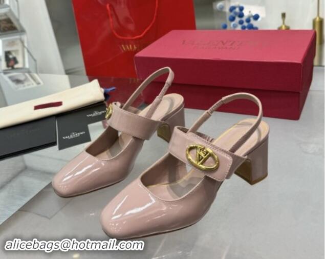 Buy Luxury Valentino VLogo Locker Mary-Janes Slingback Pumps 6cm in Patent Leather Pink 1009036