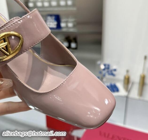 Buy Luxury Valentino VLogo Locker Mary-Janes Slingback Pumps 6cm in Patent Leather Pink 1009036