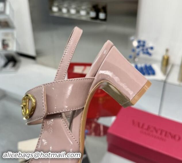 Buy Luxury Valentino VLogo Locker Mary-Janes Slingback Pumps 6cm in Patent Leather Pink 1009036