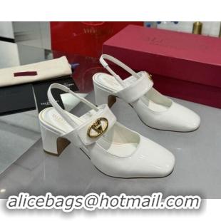 Popular Style Valentino VLogo Locker Mary-Janes Slingback Pumps 6cm in Patent Leather White 1009038