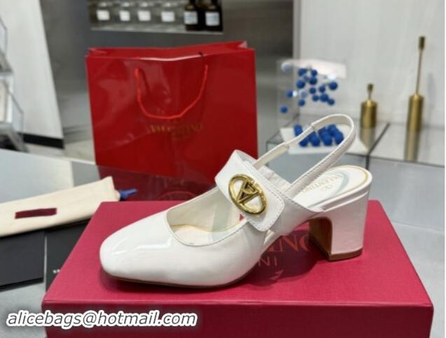 Popular Style Valentino VLogo Locker Mary-Janes Slingback Pumps 6cm in Patent Leather White 1009038